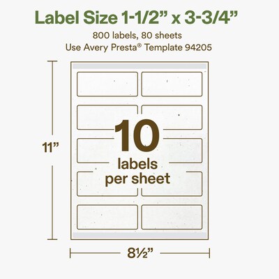 Avery Hemp Rectangle Laser/Inkjet Multipurpose Labels, 1-1/2" x 3-3/4", Off-White (800/Box)