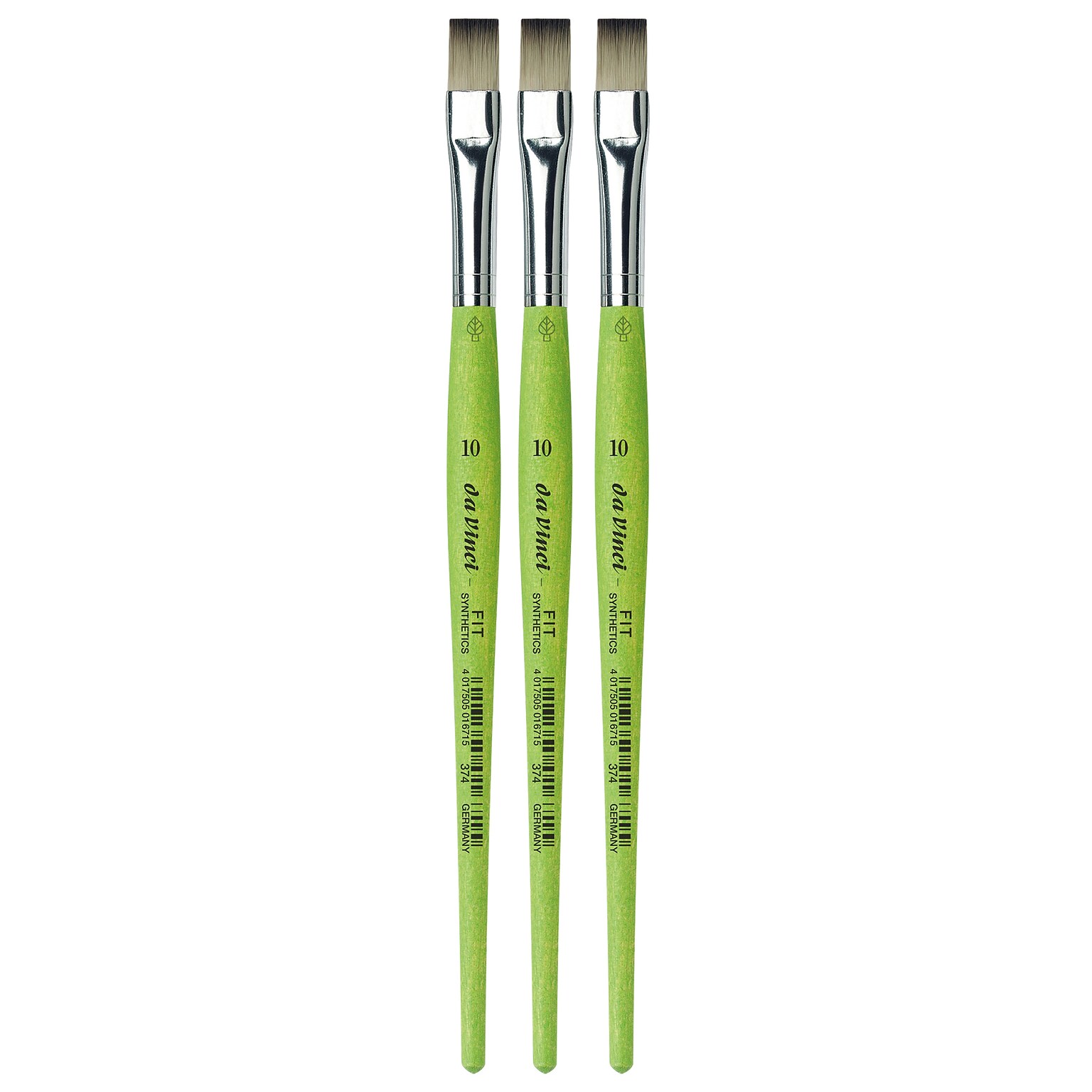 da Vinci FIT Mixed Media Synthetic Bristle, Flat Brush, 3/Pack (DVXVA37410-3)