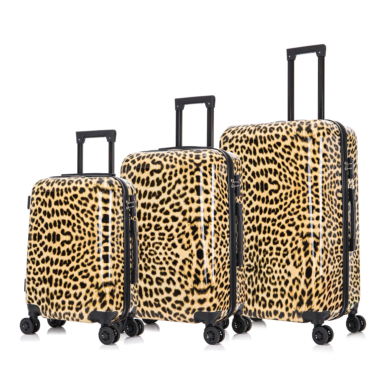 InUSA Prints 3-Piece Hardside Spinner Luggage Set, TSA Checkpoint Friendly, Cheetah Animal Print (IUAPCSML-CHE)