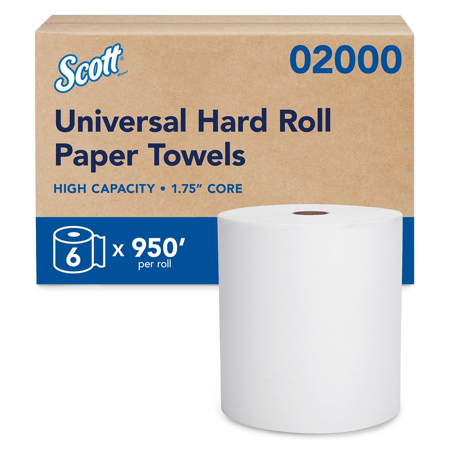 Scott Essential High Capacity Hardwound Paper Towels, 1-Ply, 950 ft./Roll, 6 Rolls/Carton (02000)