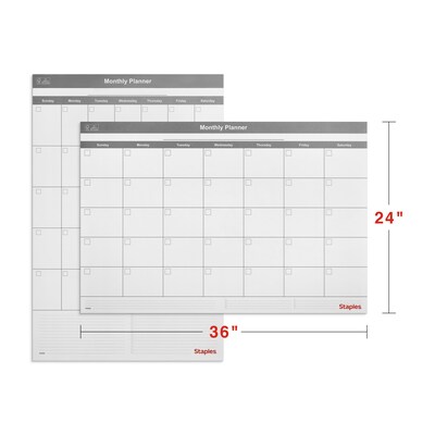 Staples 24" x 36" Monthly Dry-Erase Wall Calendar, Undated, Reversible, White/Gray (ST60365-24)