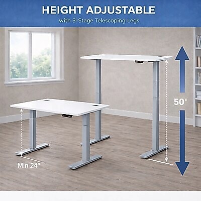 Boss Office Products 66"W Electric Rectangular Adjustable Standing Desk, White (SGSD035WT)
