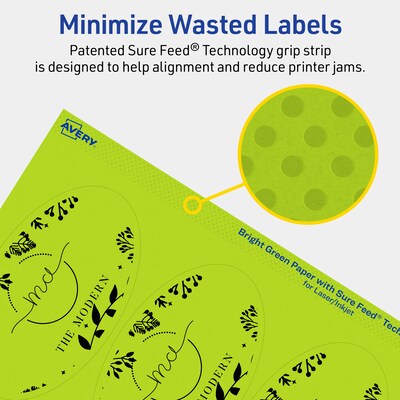 Avery Printable Oval Multipurpose Labels, 4.25" x 2.5", Bright Green, 60/Pack (94058)