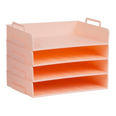 Mind Reader Plastic Side Loading Stackable Letter Tray, Letter Size, Pink, 4 Pieces (DANSTACK4-PNK)
