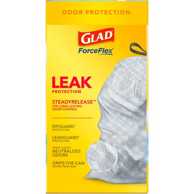 Glad OdorShield 13 Gallon Kitchen Trash Bag, 8.81" x 9.13", Low Density, 0.72 mil, Fresh Clean, White, 80 Bags/Box (78899)