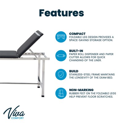 Viva Comfort Medical Exam Table, With Built-In Paper Towel Dispenser, Black (996-01-BLK)