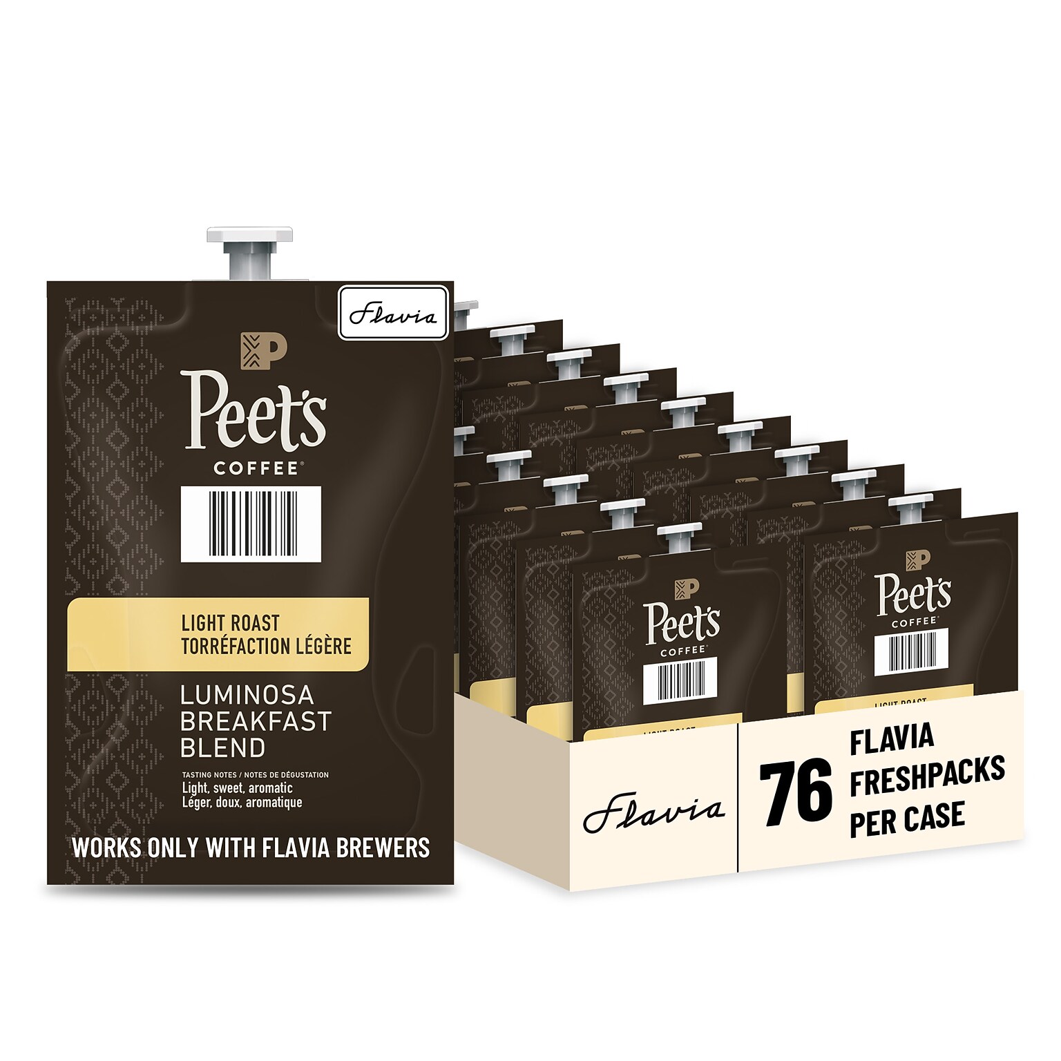 Peets Coffee Colombia Luminosa Breakfast Blend Coffee Flavia Freshpacks, Light Roast, 76 Packs/Carton (LPC00264)