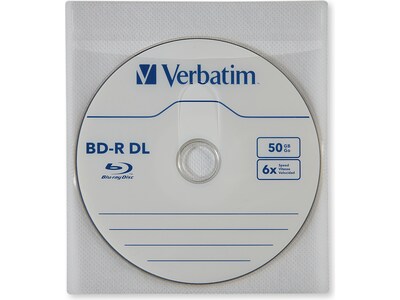 Verbatim Sleeves for CD/DVD/Blu-Ray, White, 50/Pack (71125)