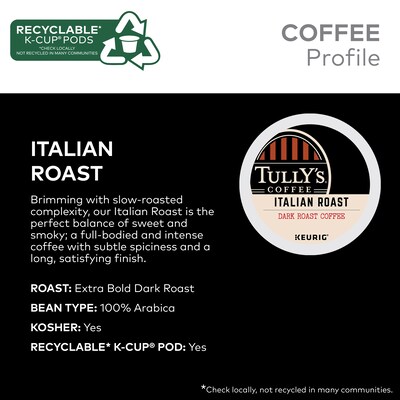 Tully's Italian Roast Coffee, Dark Roast, Keurig® K-Cup® Pods, 24/Box (193019)