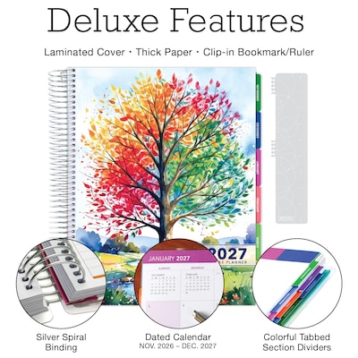 2027 Excello Brands 10.3 x 12.3 Weekly & Monthly Standard Planner, Plastic Cover, Tree Seasons (DLX-CY27-0020)