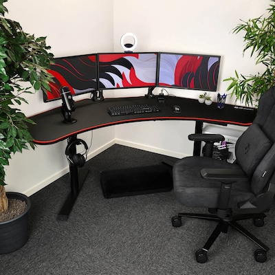 Arozzi Arena Angelo Corner Gaming Desk, Black/Red (ARENAANGELOBKM)