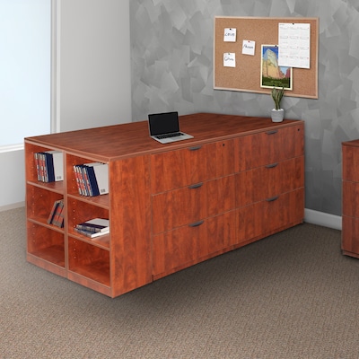 Regency Legacy Stand Up Lateral File Quad with Bookcase End, 42"H x 85"W x 46"D, Cherry (LSLFQUAD8546CH)