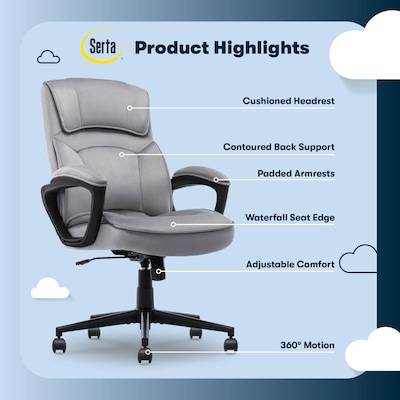Serta Comfort Classic Ergonomic Velvet Fabric Swivel Executive Chair, Gray (CCHR10005A)