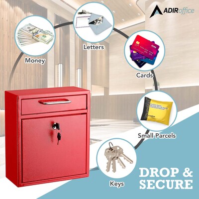 AdirOffice Steel Indoor/Outdoor Interoffice Drop Box Mailbox, Medium, Red (631-05-RED-PKG)
