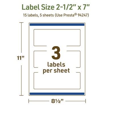 Avery Dissolvable Rectangle Multipurpose Labels, 2.5" x 7", Off-white, 15/Pack (94247)