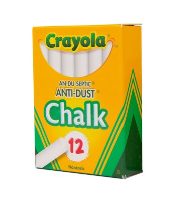 Crayola Anti-Dust Chalkboard Chalk, White, 12/Box (50-1402)
