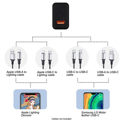 LAX Tech Mod PD 20W 2-Port USB-C Wall Charger, Black (TMWUCBK)