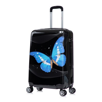 InUSA 24 Hardside Butterfly Suitcase, 4-Wheeled Spinner, TSA Checkpoint Friendly, Black Butterfly (