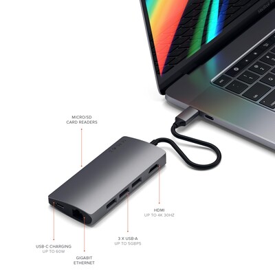 Satechi Type-C Multi-Port Adapter 4K with Ethernet V2, Space Gray (ST-TCMA2M)