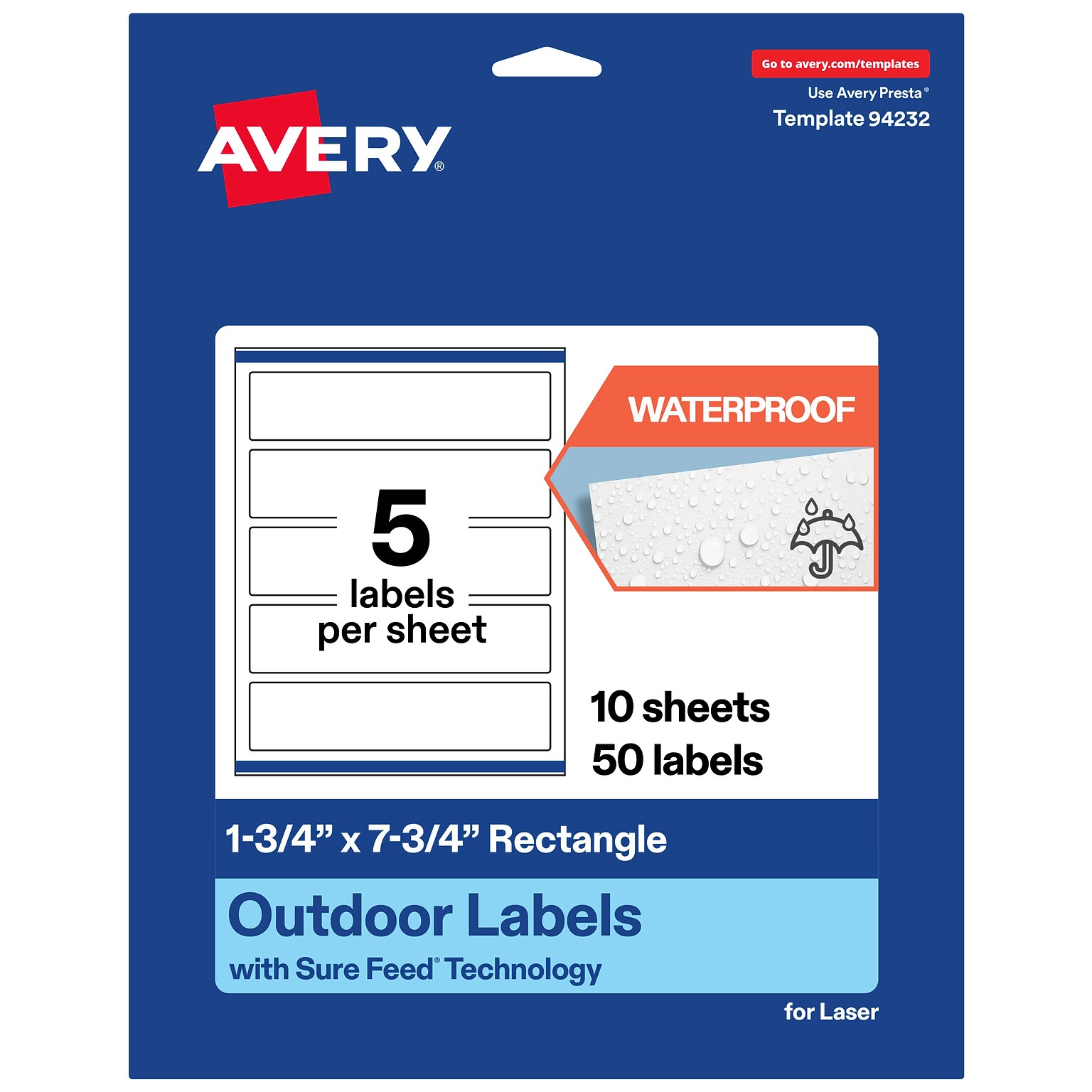 Avery Rectangle Laser Multipurpose Labels, 1.75 x 7.75, White, 50/Pack (19479399280)
