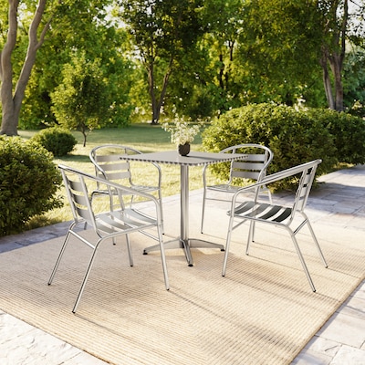 Flash Furniture Lila Indoor-Outdoor Table Set with 4 Slat Back Chairs, 27.5", Aluminum (TLH28SQ017BCHR4)