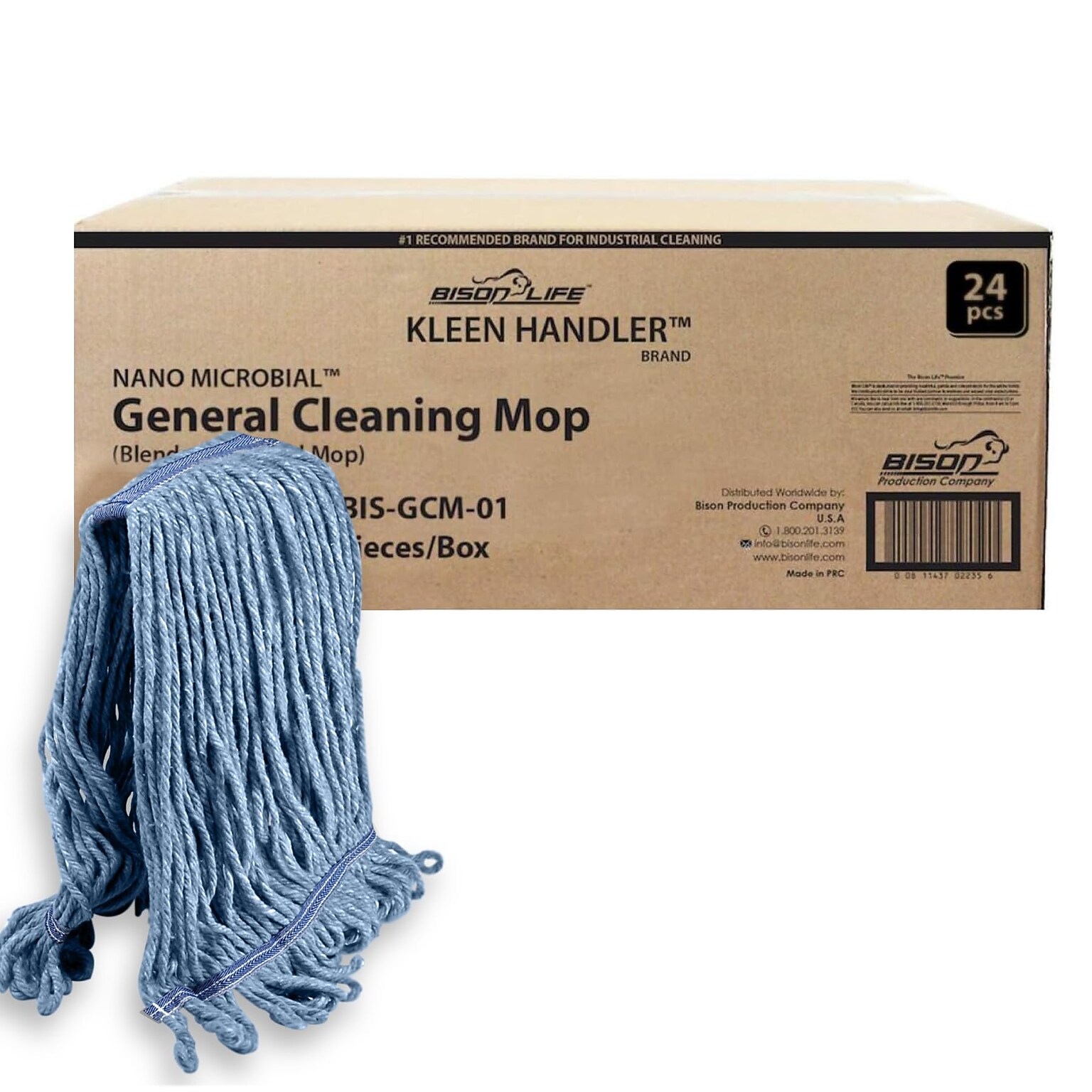 BISON LIFE Kleen Handler Blend Heavy Duty Wet Mop Head, Blue, 24/Pack (BP-KH-GCM-24)