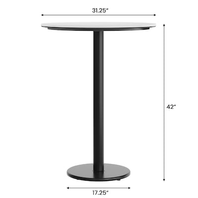 Flash Furniture Acadia 31.25" Round Wooden Dining Table with Round Base, White Faux Marble/Black Base (STRD31WMATR18B)