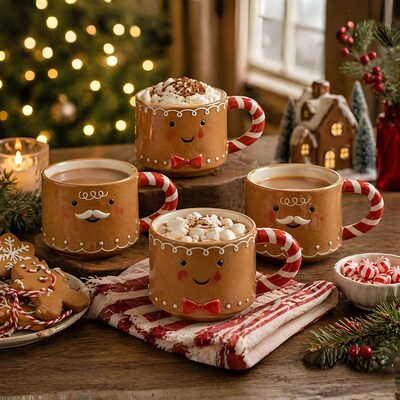 Gingerbread Themed Stackable Mugs, Set of 4
