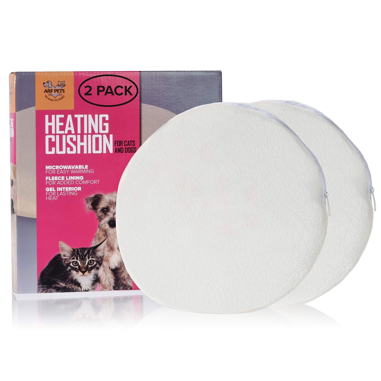 Arf Pets Microwavable Pet Heating Pad w/ Cozy Cover & Cushion, White, Pack of 2 (APMCWM2PCK)
