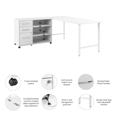 Bush Business Furniture Hustle 72"W Computer Desk and Storage Cabinet with Drawers and Shelves, White (HUS010WH)