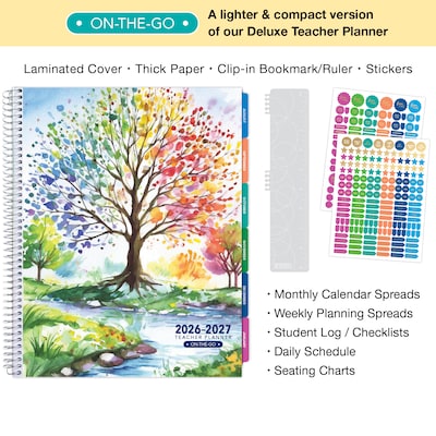 2026-2027 Excello Brands 8.5 x 11 Academic Weekly & Monthly Teacher Planner, Paperboard Cover, Tree Seasons (TP-AY26-0020)
