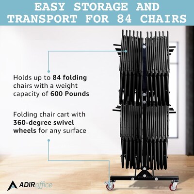 AdirOffice Two Tier Steel Chair Cart, 84 Chair Capacity, Black (690-03)