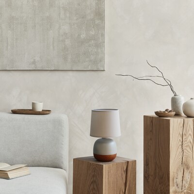 Simple Designs Petite Mid Century Table Lamp, Dark Wood and Light Gray (LT2078-DWG)