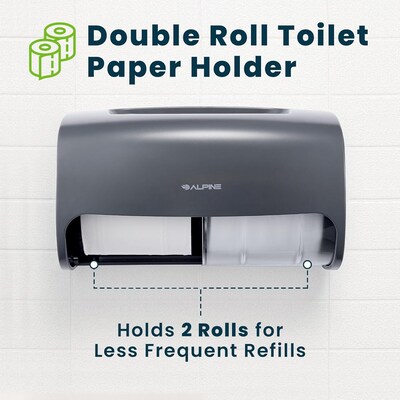 Alpine Industries Side-by-Side Double Roll Toilet Tissue Dispenser, Gray, 2/Pack (452-GRY-2PK)