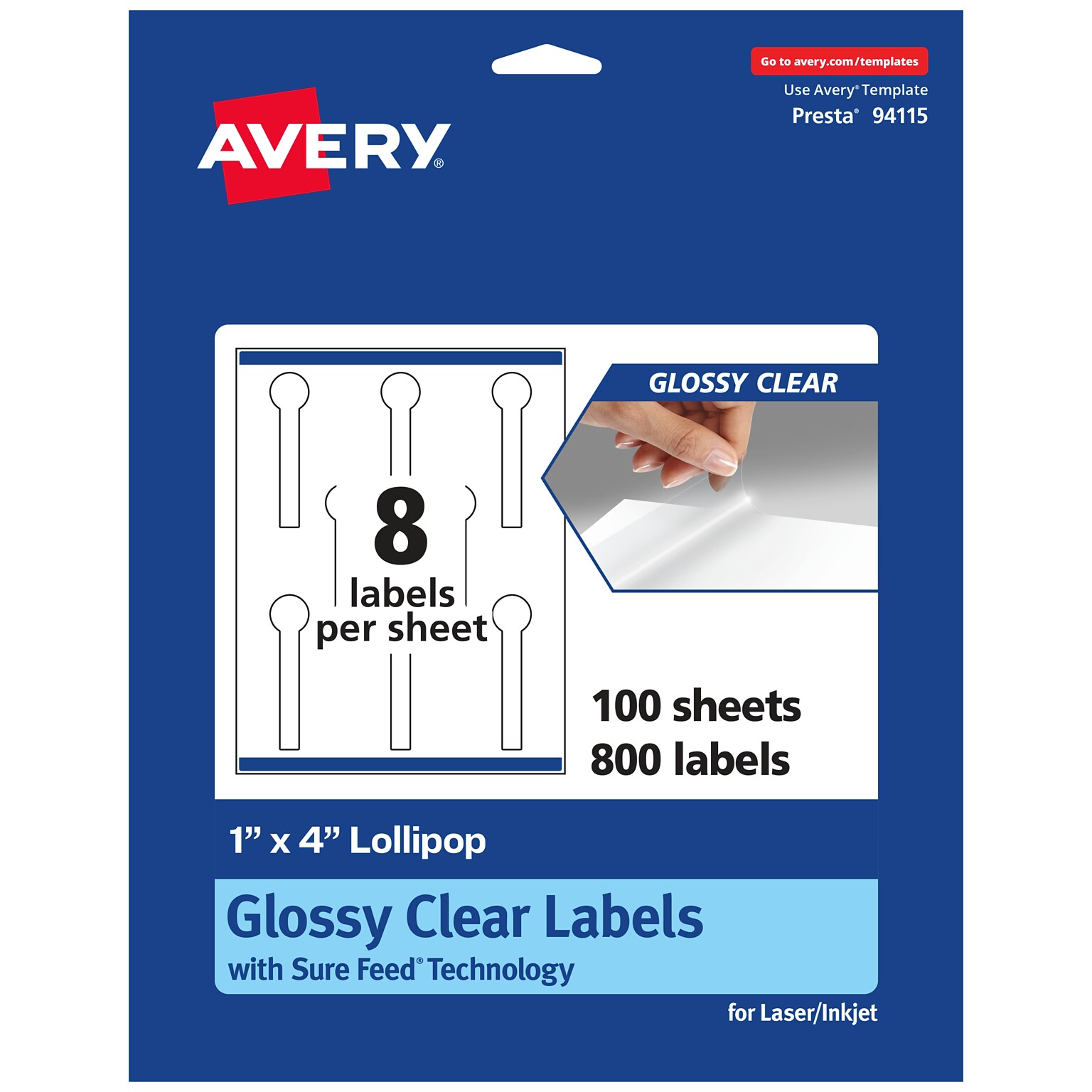 Avery Laser/Inkjet Multipurpose Labels, 4 x , Glossy Clear, 800/Box (94115)