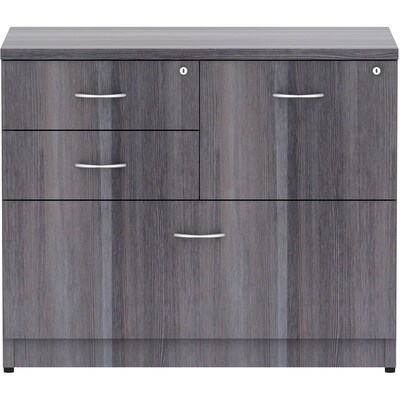 Lorell Essentials 4-Drawer Lateral File Cabinet, Letter/Legal Size, Lockable, 29.5H x 35.5W x 22D, Weathered Charcoal