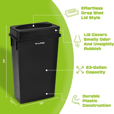Alpine Plastic Trash Can with Dolly, 23-Gallon, Black (ALP477-BLK2-PKD)