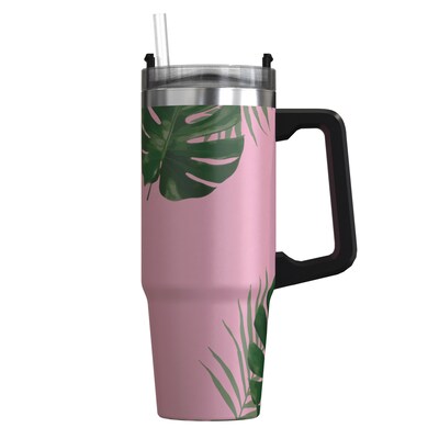 Outdoors Professional Stainless Steel Double-Walled Vacuum Insulated Tumbler with Straw, 30 oz., Tropical Pink (OUTD9225)