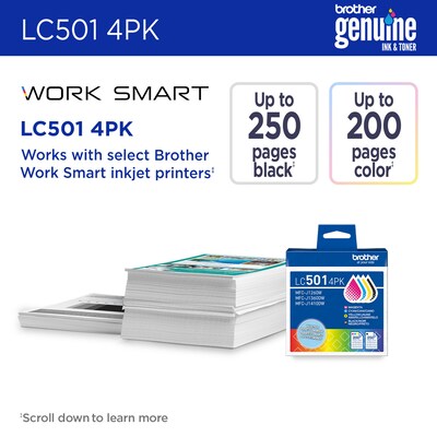 Brother LC501 Black/Cyan/Magenta/Yellow Standard Yield Ink Cartridge (LC501 4PKS)