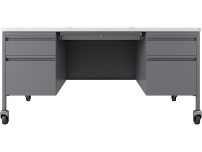 Hirsh 60"W Double-Pedestal Mobile Teacher's Desk, Platinum/White (22649)