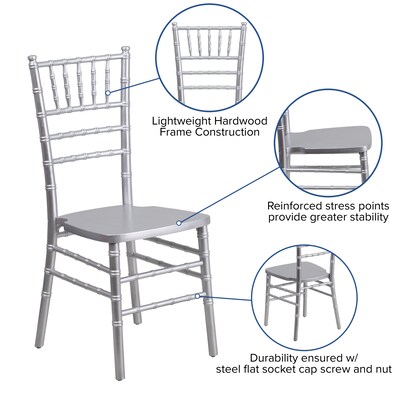 Flash Furniture HERCULES Series Wood Chiavari Chair, Silver, 2 Pack (2XSSILVER)