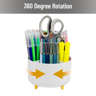 Mind Reader 5-Compartment Rotating Plastic Pen Holder, White (SPINPEN-WHT)