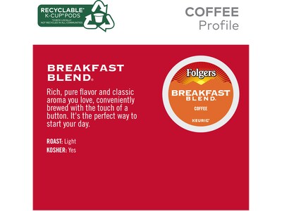 Folgers Breakfast Blend Coffee, Keurig K-Cup Pod, 96/Carton (000370677/6684CT)