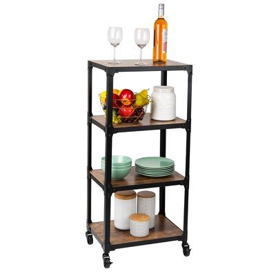 Mind Reader 4-Tier Bar Cart Rolling Utility Cart, Black (4TWDMTCART-BLK)