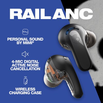 Skullcandy Rail True Wireless Active Noise Canceling Earbuds, Bluetooth, True Black (S2IPW-P740)