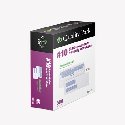 Quality Park Reveal-N-Seal Security Tinted #10 Double Window Envelope, 4-1/8" x 9-1/2", White, 500/Box (1014438)