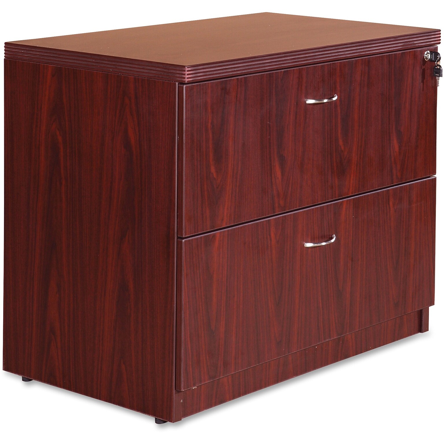Lorell Chateau 2-Drawer Lateral File Cabinet, Letter/Legal Size, Lockable, 30H x 36W x 22D, Mahogany Laminate (LLR34312)