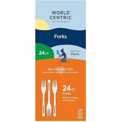 World Centric Compostable TPLA Plant Starch/Oil Forks, Beige, 24 Pieces/Pack (WORFOPSR)