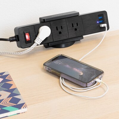 Mount-It! 3-Outlet 3-USB Port Desktop Power Strip with Clamp Desk Mount, Black (MI-7281B)