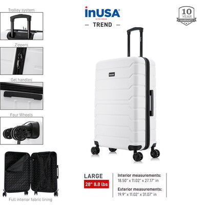 InUSA Trend 28" Hardside Suitcase, 4-Wheeled Spinner, TSA Checkpoint Friendly, White (IUTRE00L-WHI)